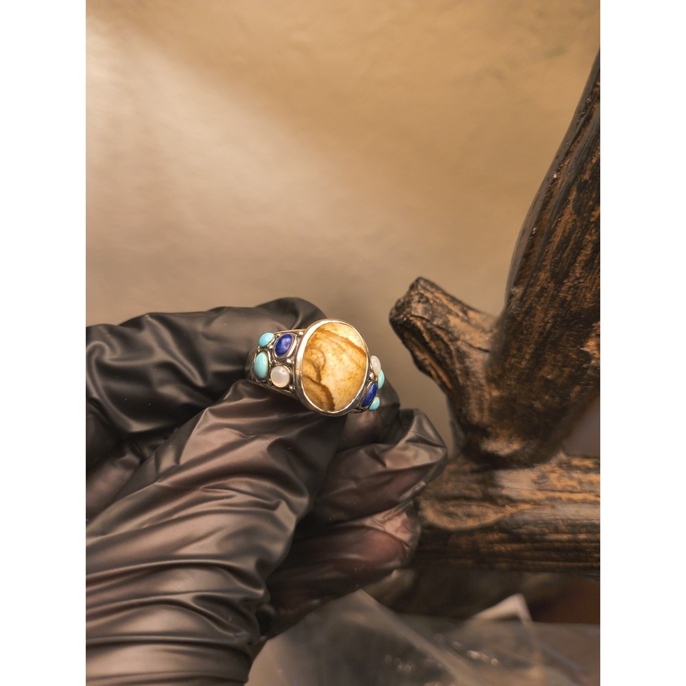 Sterling Silver Ring Jasper, Turquoise, Lapis, Mother Of Pearl Maker's Mark SX